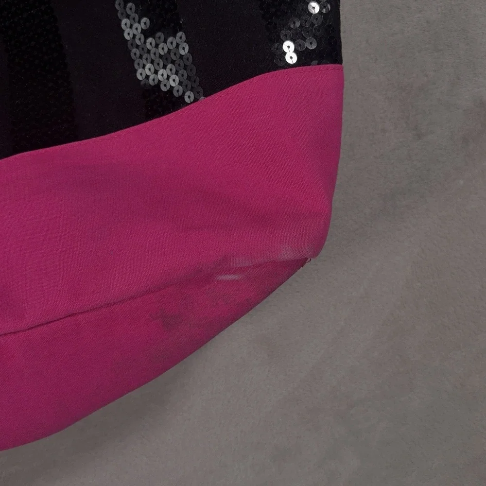 Victoria's Secret Tote Bag Womens Large Black Pink Sequin Weekender Travel Beach